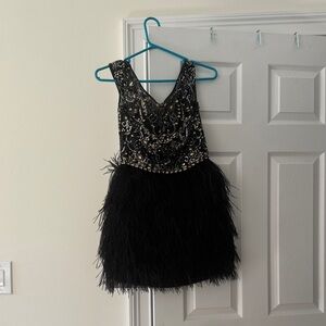 Sherri Hill Sparkling Black Feathered cocktail dress